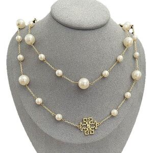 Tory Burch Gold-Tone Pearl Station Double Strand Necklace